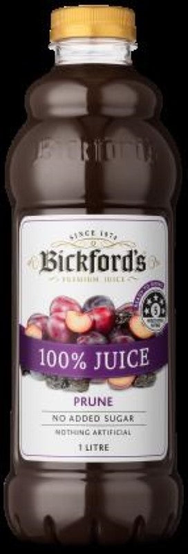 Bickfords 1L Juice Prune, a natural beverage rich in nutrients, promotes digestive health with no added sugars or preservatives.