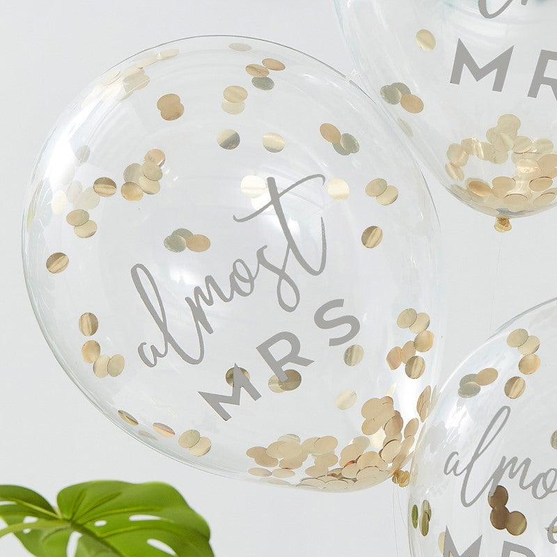 Botanical Hen Party Gold Confetti 12" Latex Balloons almost MRS - Pack of 5