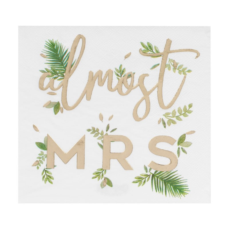 Botanical Hen Party Gold Foiled 'Bridal Shower' Napkins - Pack of 16 (16.5cm x 16.5cm)