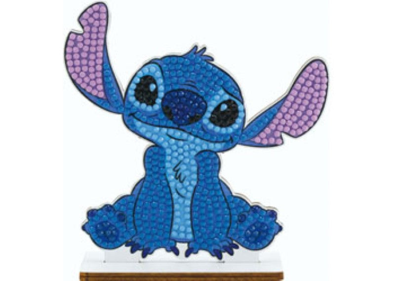 Colorful Stitch collectible wooden figurine craft kit, perfect for all ages, featuring diamond painting materials for creative fun.