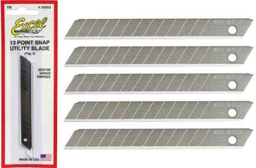 Precision snap-off blades for crafting, featuring 13-point design and rust-resistant oil coating; pack of 5 for versatile use.