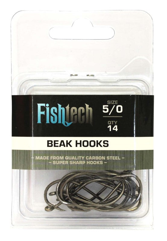 Fishtech Beak Hooks 5/0 pack of 14, high-quality carbon steel hooks designed for durability and superior catch rates.