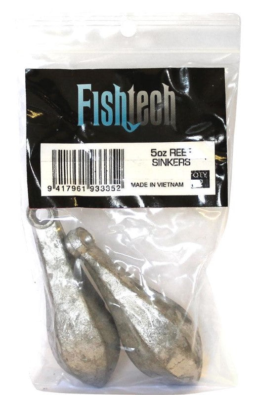 Fishtech Reef Sinkers: durable 5oz bowling-pin shaped sinkers for effective bottom fishing in deep, strong currents.