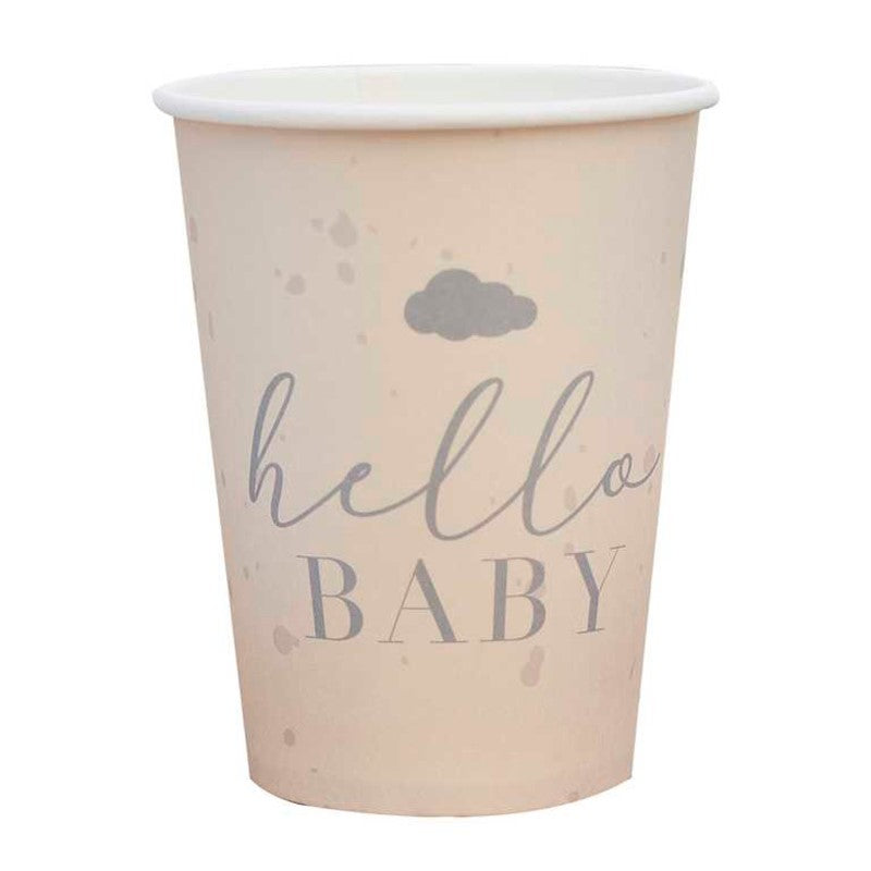 Hello Baby 9oz/266ml Paper Cups Baby Speckle Cream & Grey - Pack of 8
