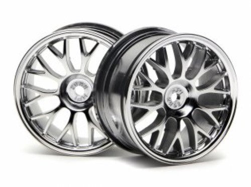 HPI Racing 1/10 chrome mesh wheel with 1mm offset, enhancing performance and style for RC vehicles.