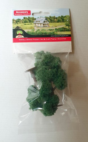Realistic set of 2 green shade trees, 2.5-3 inches tall, perfect for enhancing model landscapes and dioramas.