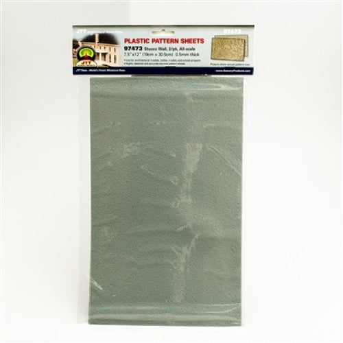 Hobby Model Scenery - Stucco Wall (2) sheets featuring realistic stucco texture for N scale layouts and dioramas.