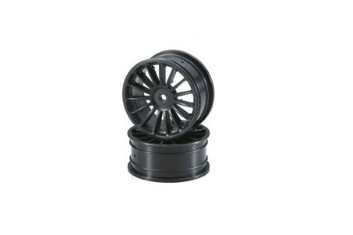Kyosho 1/10 scale 15-spoke black wheels, 24mm, enhancing performance and style for RC cars.