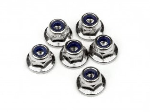 Maverick Flanged Nylock Nuts M3 (6 pack) for secure RC vehicle assembly, featuring durable nylon inserts and enhanced load distribution.