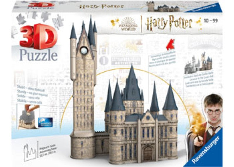 3D puzzle of Hogwarts Astronomy Tower featuring 540 high-quality plastic pieces for a detailed, magical building experience.
