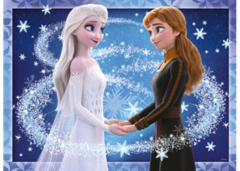 Ravensburger 500pc puzzle featuring Anna and Elsa from Frozen, crafted from eco-friendly materials for ages 10 and up.