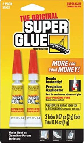 High-strength super glue 2-pack (2x2gm) for precise bonding in crafts, repairs, and DIY projects; fast-drying and versatile.