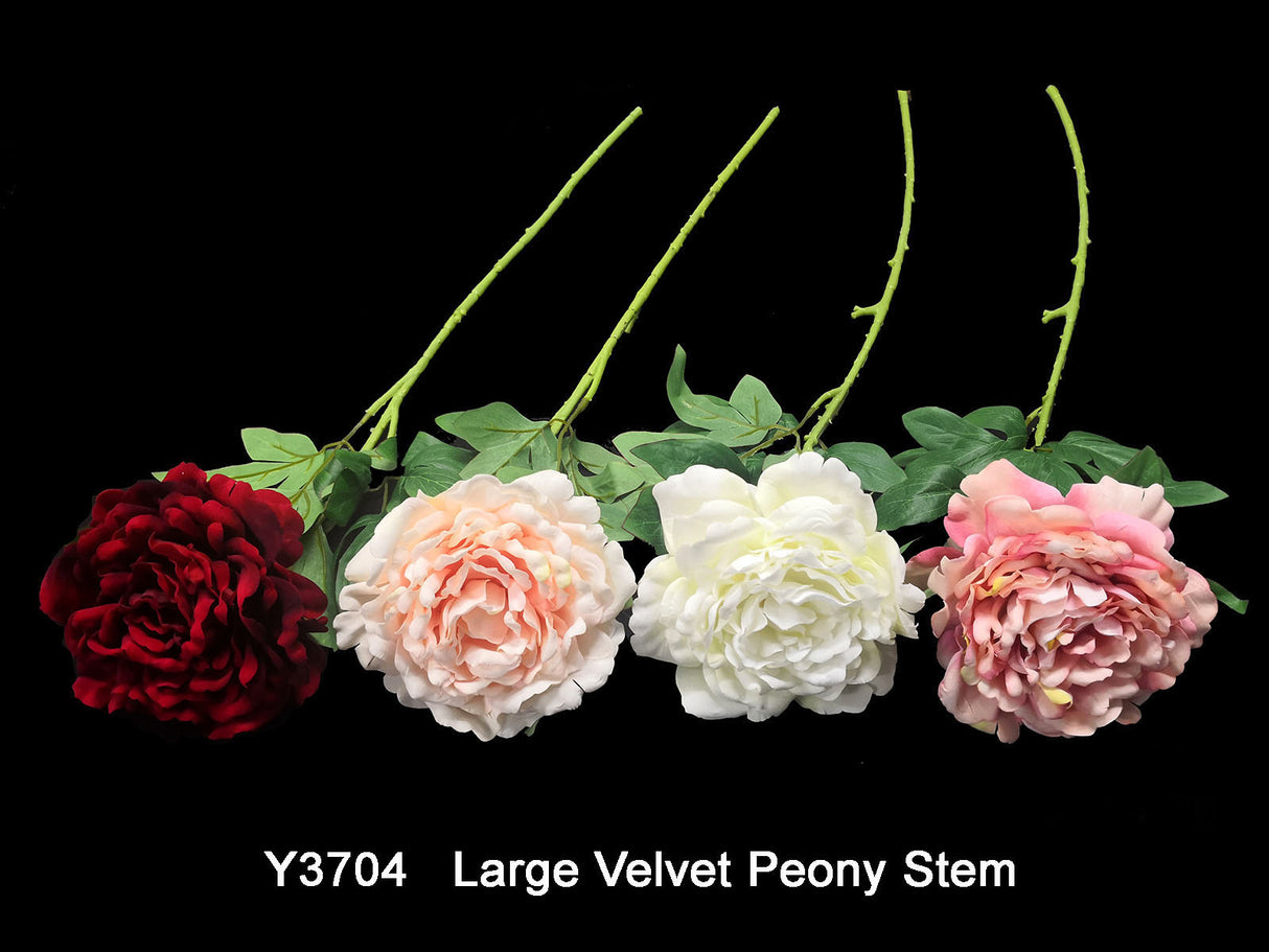 Single large velvet peony in vibrant color, perfect for home decor or elegant arrangements without maintenance.