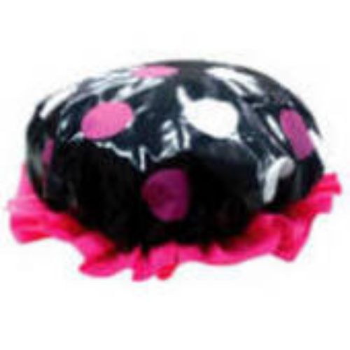 Black/Pink & White Polka Dot Shower Cap