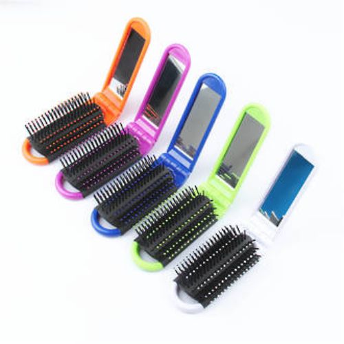 Folding Hair Brush W/Handle & Mirror