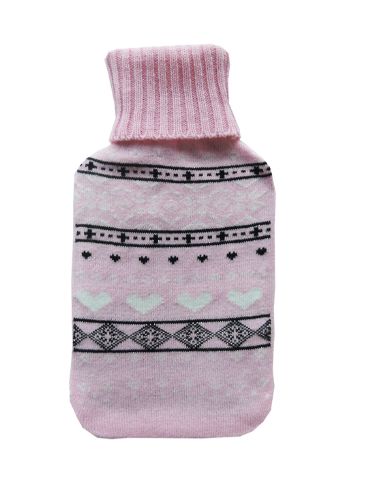Knit Hot Water Bottle Cover - Pink Heart