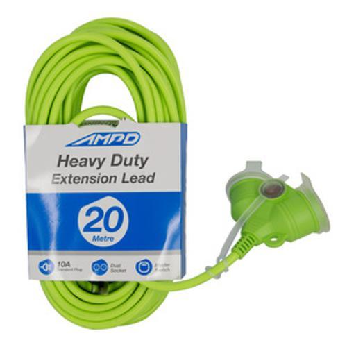 Extension Lead 20m 10A Plug Heavy Duty Dual Socket With Caps - AMPD