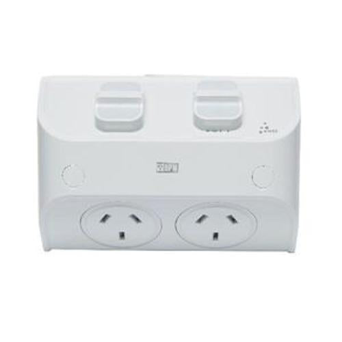Aqua Weatherproof Double Powerpoint 10A Misty Grey - HPM