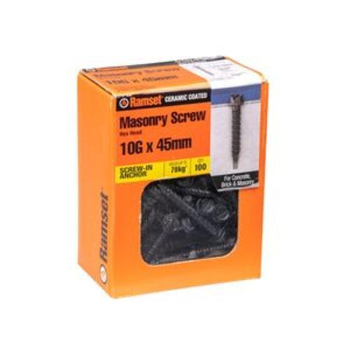 Masonry AnkaScrew 10g x 45mm Hex Black 100 Box - Ramset
