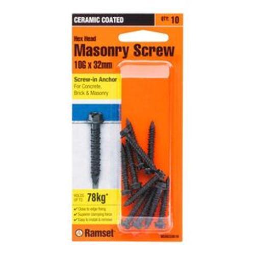 Masonry AnkaScrew 10g x 32mm Hex Black 10 Pack - Ramset