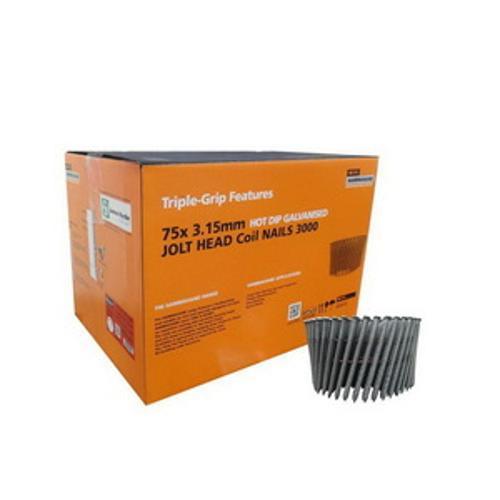 Hammahand Jolt Head Coil Nail 3.15 x - Ecko 75mm Ring HD Galv 3000 Pack
