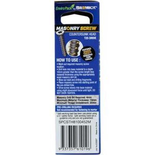 Masonry Screw Countersunk Head B8 T25 5 x - Bremick 45mm 25 Box