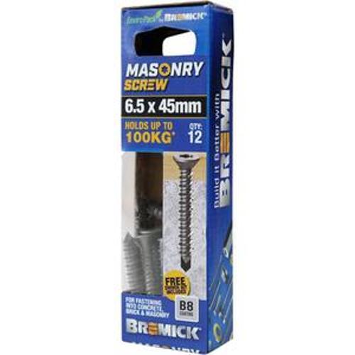 Masonry Screw Countersunk Head B8 T30 6.5 x - Bremick 45mm 12 Box