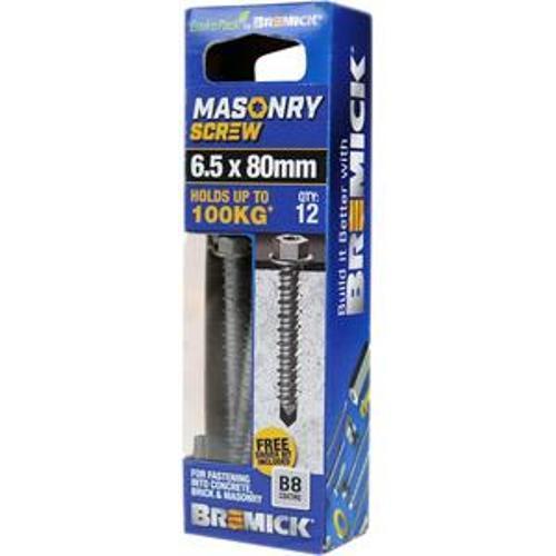 Masonry Screw HEX Head B8 T25 6.5 x - Bremick 80mm 12 Box