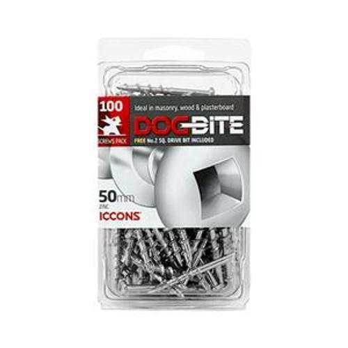 Dogbite Screw Anchor - ICCONS 50mm No 2 Square Zinc 100 Pack