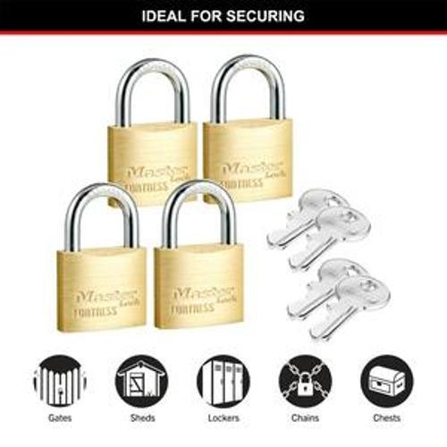 Fortress Keyed Padlock Solid Brass - Master Lock 40mm 4 Packet