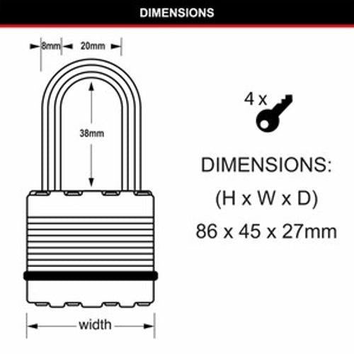 Padlock Magnum Keyed - Master Lock 45mm 4 Pack