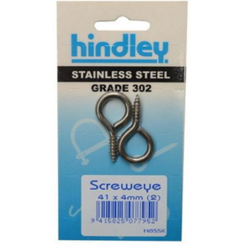 Screw Eye Stainless Steel 2 Piece 41 x - Hindley 4mm Carded