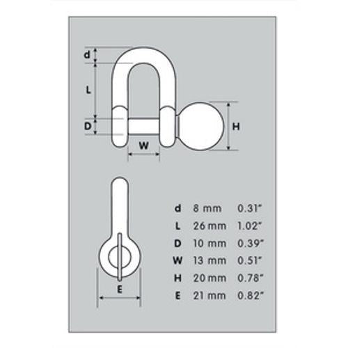 D Shackle Easy Open Key Galvanised Powder Coated - NU-D 8mm 1500kg