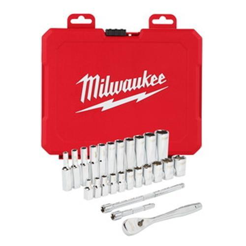 Ratchet and Socket 26 Piece Set - SAE 1/4 inch Drive - Milwaukee