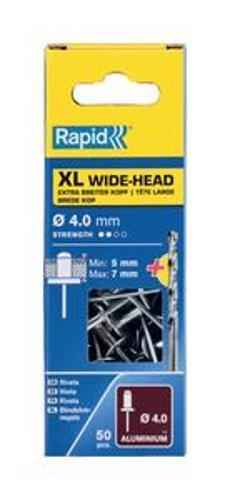 Rivets 4 x 10mm Aluminium XL Wide Head and Drill 50 Piece - RAPID