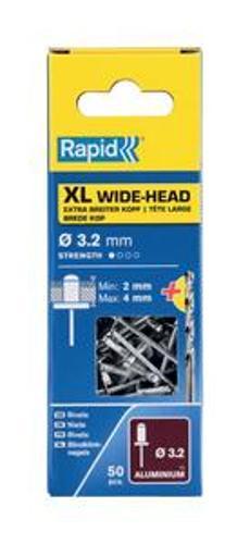 Rivets 3.2 8mm Aluminium XL Wide Head and Drill 50 Pack - RAPID