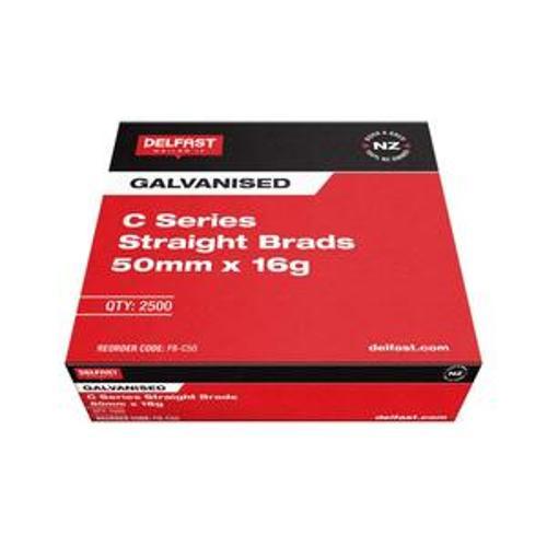 Gasless Straight Brad - Delfast 50mm 16 Gauge Galvanised 2500 Box FB-C50