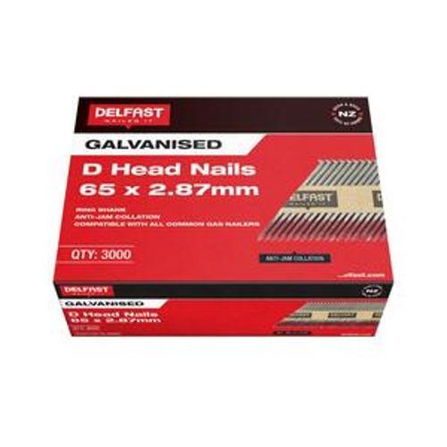 Gasless D-Head Nail - Delfast 65mm Ring Galvanised 3000 Box