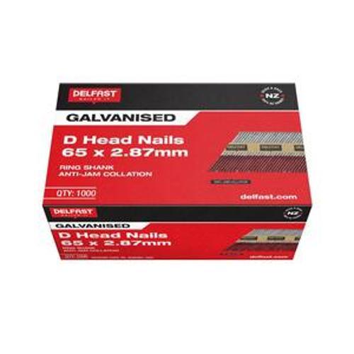 Gasless D-Head Nail - Delfast 65mm Ring Galvanised 1000 Box FN-JDN65RG-1000