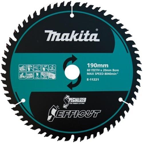 190mm x 60T x 20mm Bore Carbide Tipped Efficut Wood Blade E-11221 - Makita