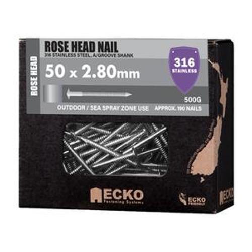 Nail Stainless Steel T316 Rose Head Annular Grooved 50 x - Ecko 2.80mm 500g