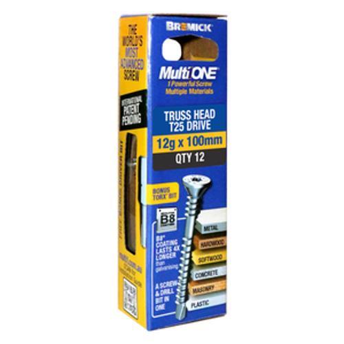 MultiONE Screw 12g x 100mm Countersunk Truss Head B8 Coating 12 Pack - Bremick