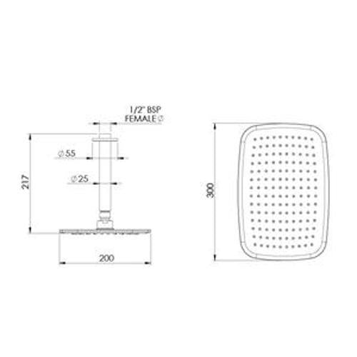 Que Rain Head Ceiling Mounted 180mm Chrome