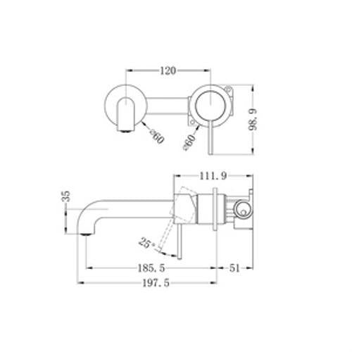 Mecca Wall Basin/Bath Mixer Separate Back Plate - Nero 185mm Gun Metal