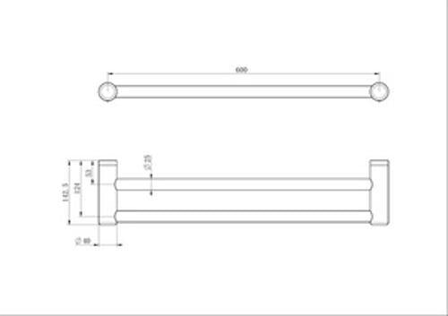 Mecca Care 25mm Double Towel Grab Rail 600mm Brushed Gold - Nero