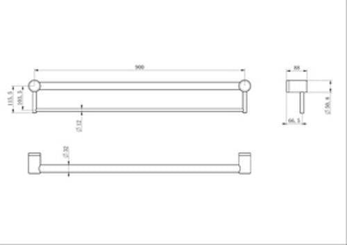 Mecca Care 32mm Grab Rail With Towel Holder 900mm Brushed Gold - Nero