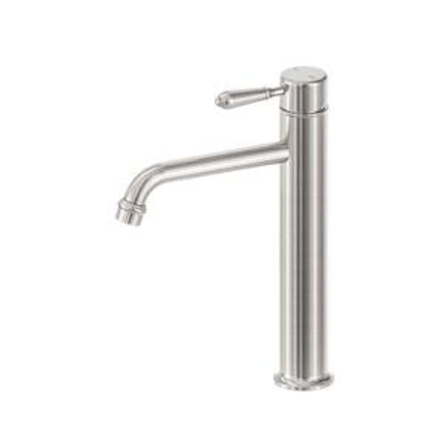 York Straight Tall Basin Mixer Brushed Nickel With Metal Lever - Nero