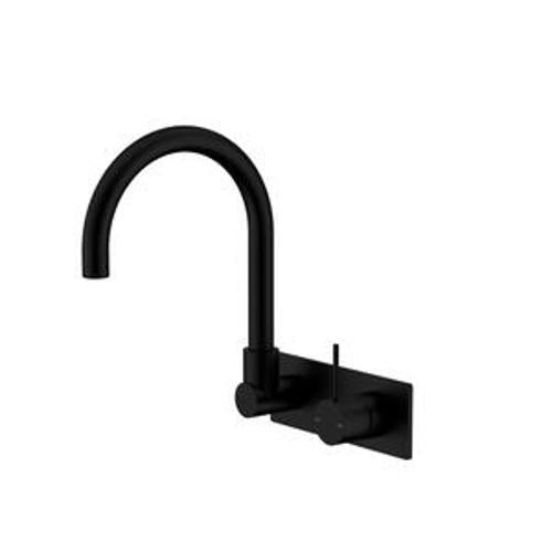 Mecca Wall Basin Bath Mixer Matte Black Swivel Spout Handle Up - Nero