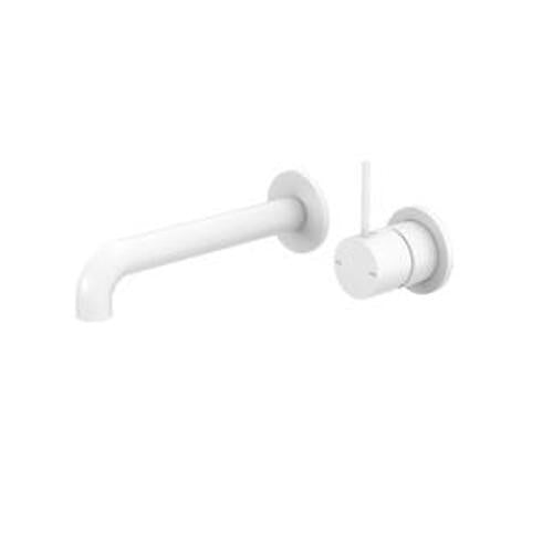Mecca Wall Basin Bath Mixer Matte White Separate Back Plate Handle Up - 230mm