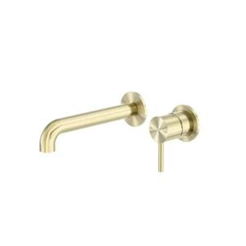 Zen Wall Basin Bath Mixer SS316L Brushed Gold Separate Back Plate 185mm Spout